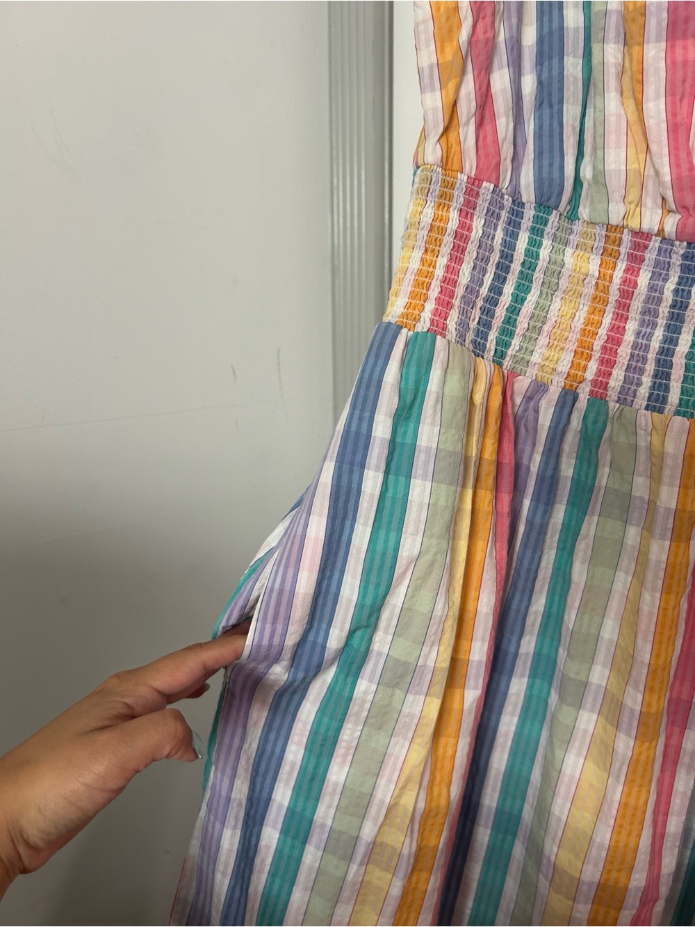 JCrew rainbow gingham Square-neck Midi Dress Size 6 Chic Cottagecore Preppy Boho - Picture 4 of 13